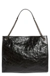 Saint Laurent Large Niki Calfskin Leather Shopper In Noir