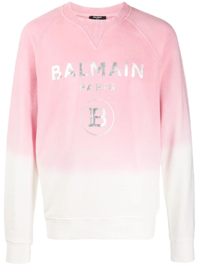 Balmain Logo Tie-dye Sweatshirt In Pink