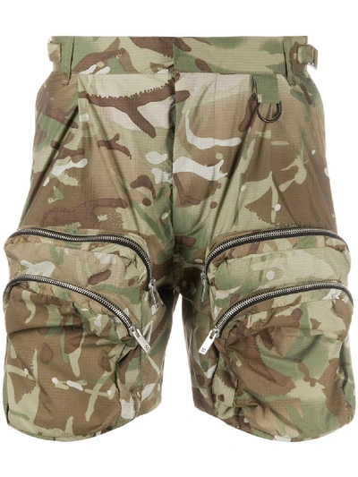 Represent Camouflage Multi-pocket Cargo Shorts In Green