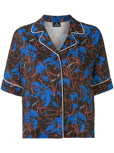 Marcelo Burlon County Of Milan Floral Half-sleeve Shirt In Black