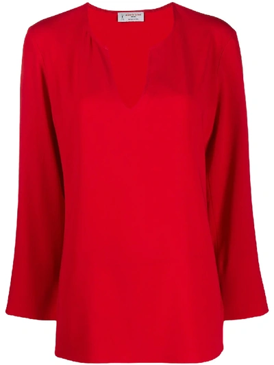 Alberto Biani V-neck Loose-fit Blouse In Red