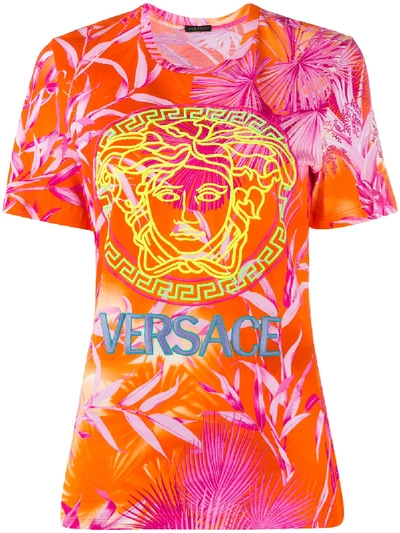 Versace Jungle Print Logo Tee In Pink