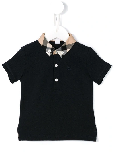 Burberry Babies' Checked Collar Polo Shirt In Blue
