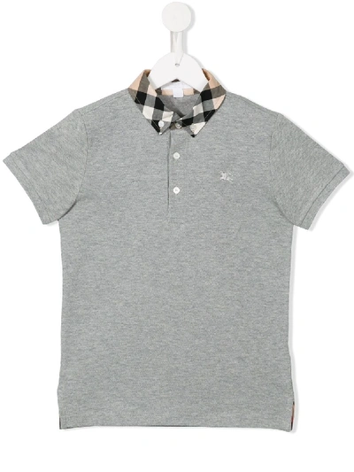 Burberry Kids' Check Collar Polo Shirt In Grey