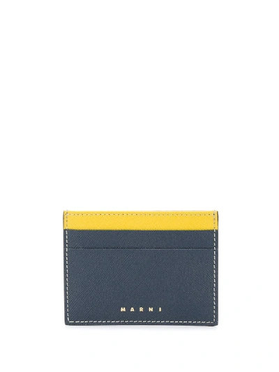 Marni Saffiano Leather Credit Card Case In Blue