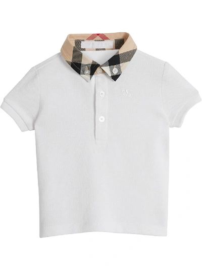 Burberry Babies' Check Collar Cotton Polo Shirt In White