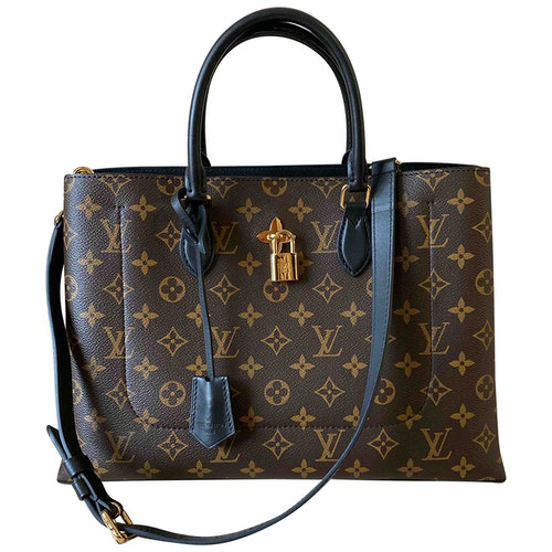 Pre-Owned Louis Vuitton Flower Tote Brown Cloth Handbag | ModeSens
