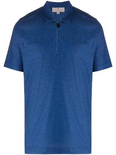 Canali Zipped Polo Shirt In Blue