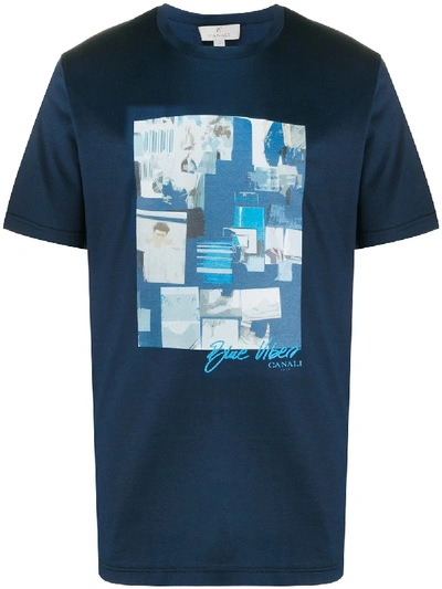 Canali T-shirt Mit Grafischem Print In Blue