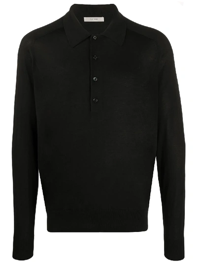 The Row Dylan Saddle-sleeve Silk-blend Polo Shirt In Black