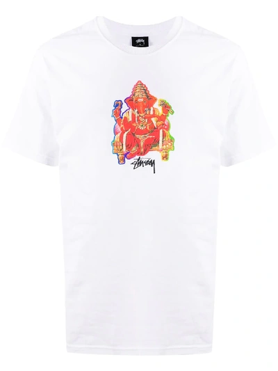 Stussy Elephant Print T-shirt In White