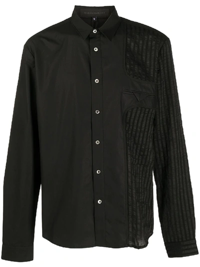 Harrison Wong Long Sleeve Panelled Striped Shirt In Black