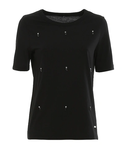 Fay Crystal Embroidery Cotton T-shirt In Black