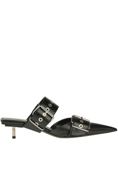 Balenciaga Belted Calf Leather Mules In Black