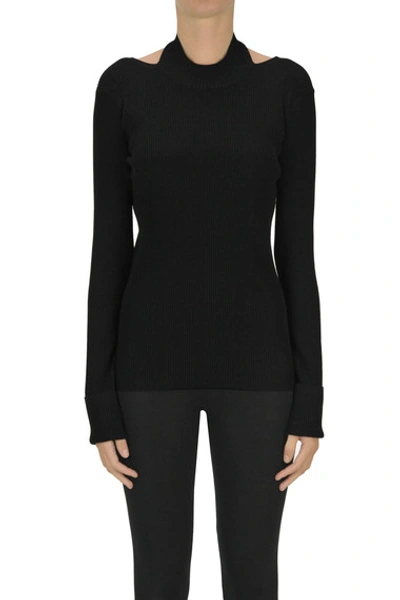 Helmut Lang Ribbed Viscose-blend Knit Pullover In Black