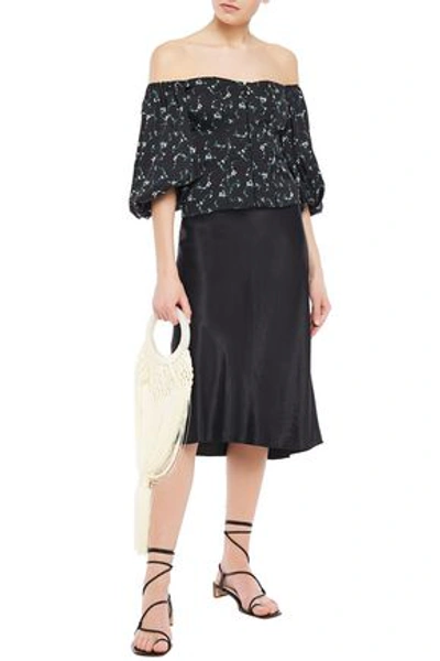 Caroline Constas Off-the-shoulder Floral-print Stretch-silk Satin Top In Black