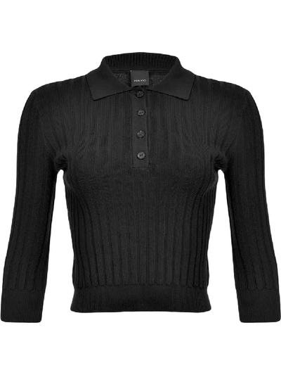 Pinko Rib-knit Polo Top In Black