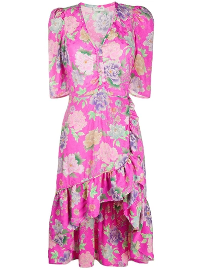 Sandro Leoni Floral-print Ruffle-hem Midi Dress In Pink
