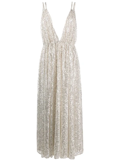 Amen Sequinned V-neck Gown In Grey