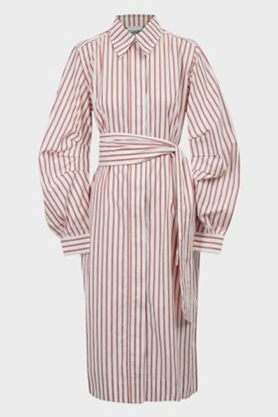 Ganni Striped Belted Cotton Shirt Dress In Stripes