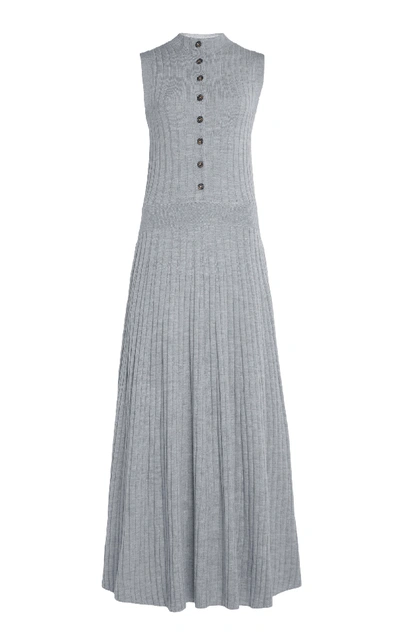 Loulou Studio Arborea Button-embellished Ribbed Merino Wool Maxi Dress In Grey