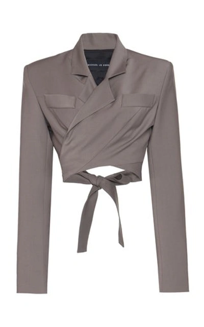 Michael Lo Sordo Cropped Wool Wrap Blazer In Grey