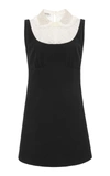Miu Miu Embellished Organza-detailed Cady Mini Dress In Black