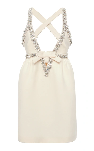 Miu Miu Women's Pearl And Crystal Embellished Crepe Mini Dress In White