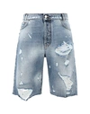 Buscemi Short Denim Pants In Washed Denim In Blue