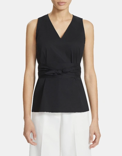 Lafayette 148 Italian Stretch Cotton Talisa Blouse In Black