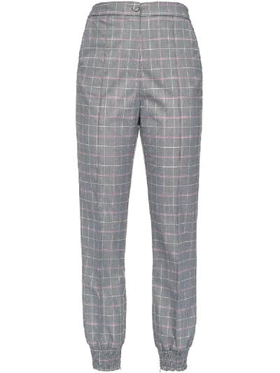 Pinko Check Print High-waisted Trousers In Grey