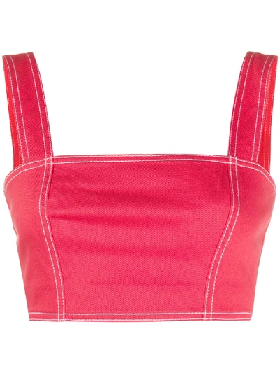 Balmain Cropped Bustier Top In Red