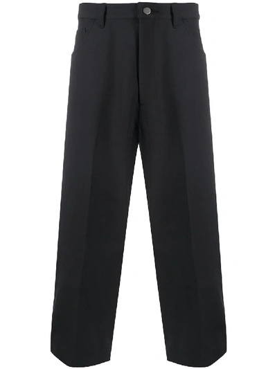 Attachment Pleat Detail Wide-leg Cropped Trousers In Black