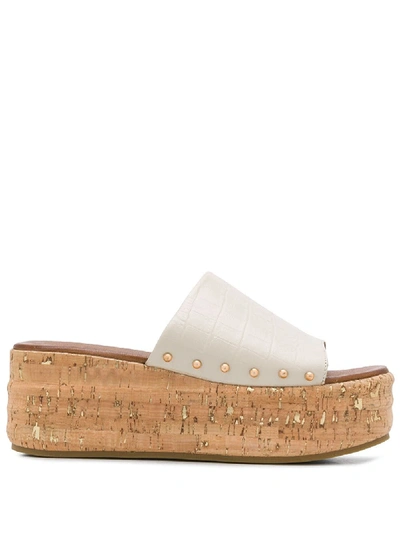 Kurt Geiger Women's Monica Croc-embossed Platform Slide Sandals In Neutrals