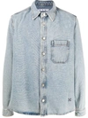 Off-white Logo-print Long-sleeve Denim Shirt In Blue