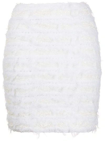 Balmain Fitted Tweed Skirt In White