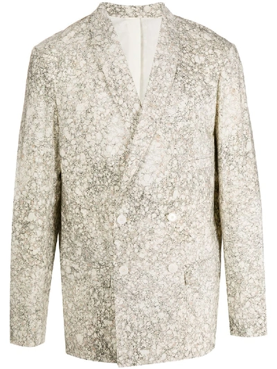 Lemaire Marble Print Double-breasted Blazer In Neutrals