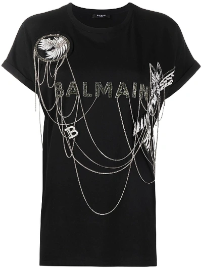 Balmain Chain Logo T-shirt In Black