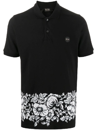 N°21 Floral-print Short-sleeved Polo Shirt In Black