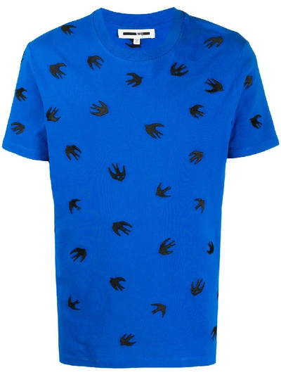 Mcq By Alexander Mcqueen Swallow Embroidered T-shirt In Blue