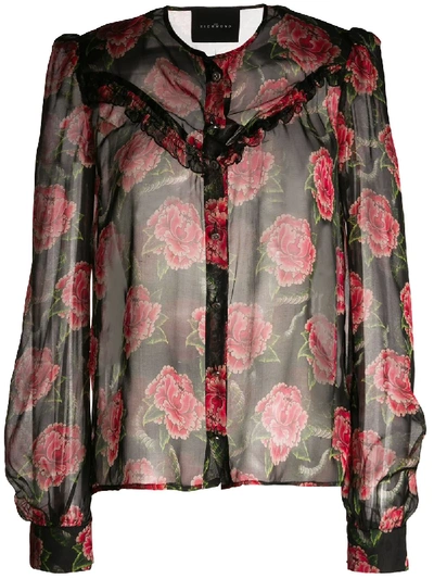 John Richmond Floral Print Blouse In Black