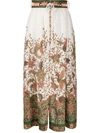 Zimmermann Empire Belted Floral-print Cotton-gauze Midi Skirt In Khaki