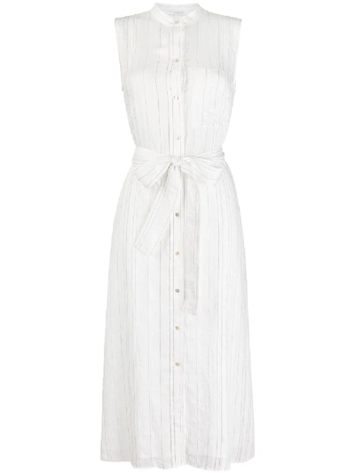 Vince Striped Belted Midi Dress In White