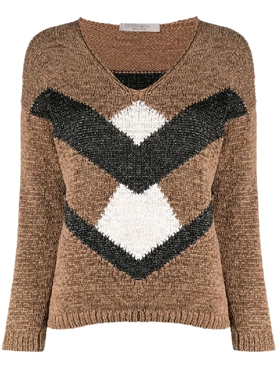 D-exterior Panelled Intarsia Jumper In Brown