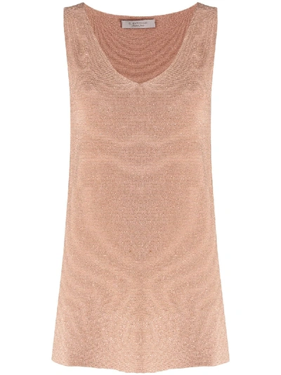D-exterior Metallic Knitted Tank Top In Brown
