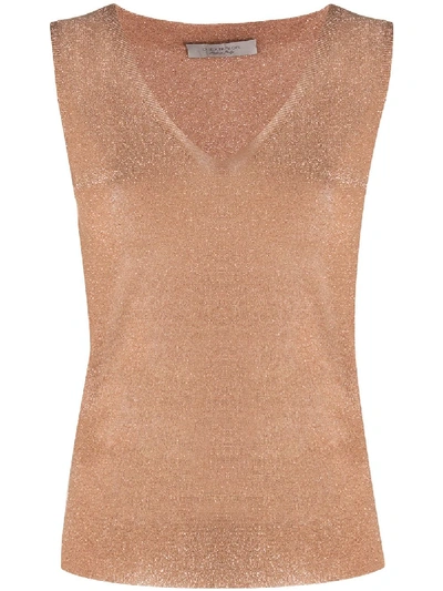 D-exterior Metallic Knitted Tank Top In Brown