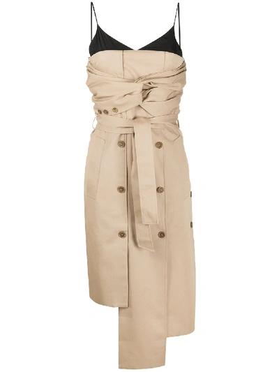 Rokh Asymmetric Layered Dress In Brown