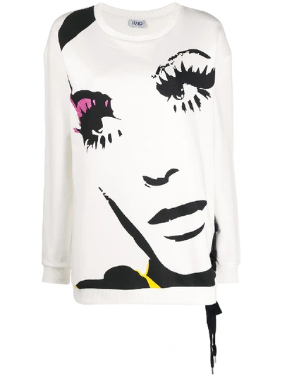 Liu •jo Face-print Lace-up Sweatshirt In White
