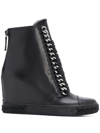 Casadei Wedge Lace Up Boots In Black