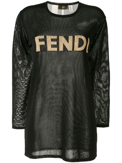 Pre-owned Fendi Logo Mesh T-shirt In Black